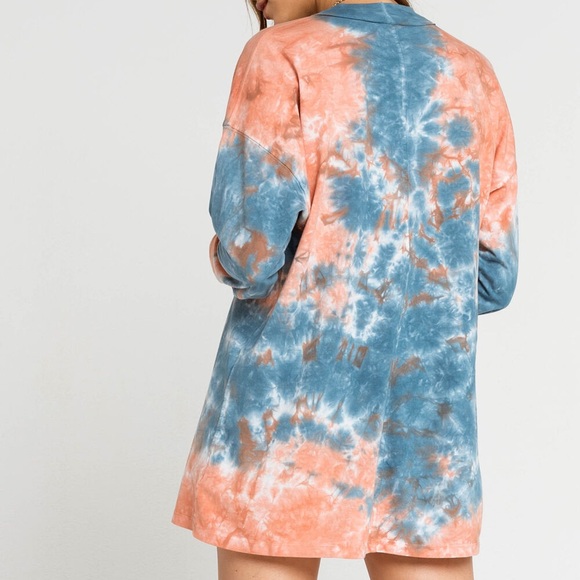Free People Oversized Tie Dye Pink Blue Tee Shirt - Picture 9 of 16